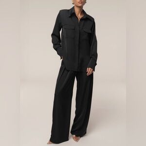 NWT JLUXLABEL Candice Black Pleated High Waisted Wide Leg Trousers Pants Large